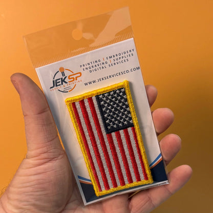 American Flag Patch, 2x3.5" Full Color Embroidered Patch | Made in USA | VELCRO® Brand Hook Backing - LoneStar Adhesive