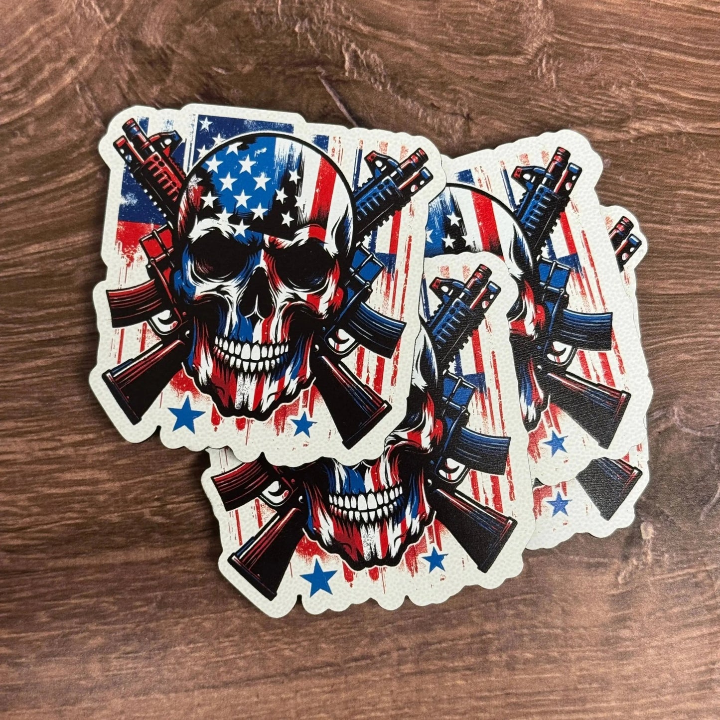 American Flag Skull with Guns | UV Printed Leather Hat Patch - LoneStar Adhesive