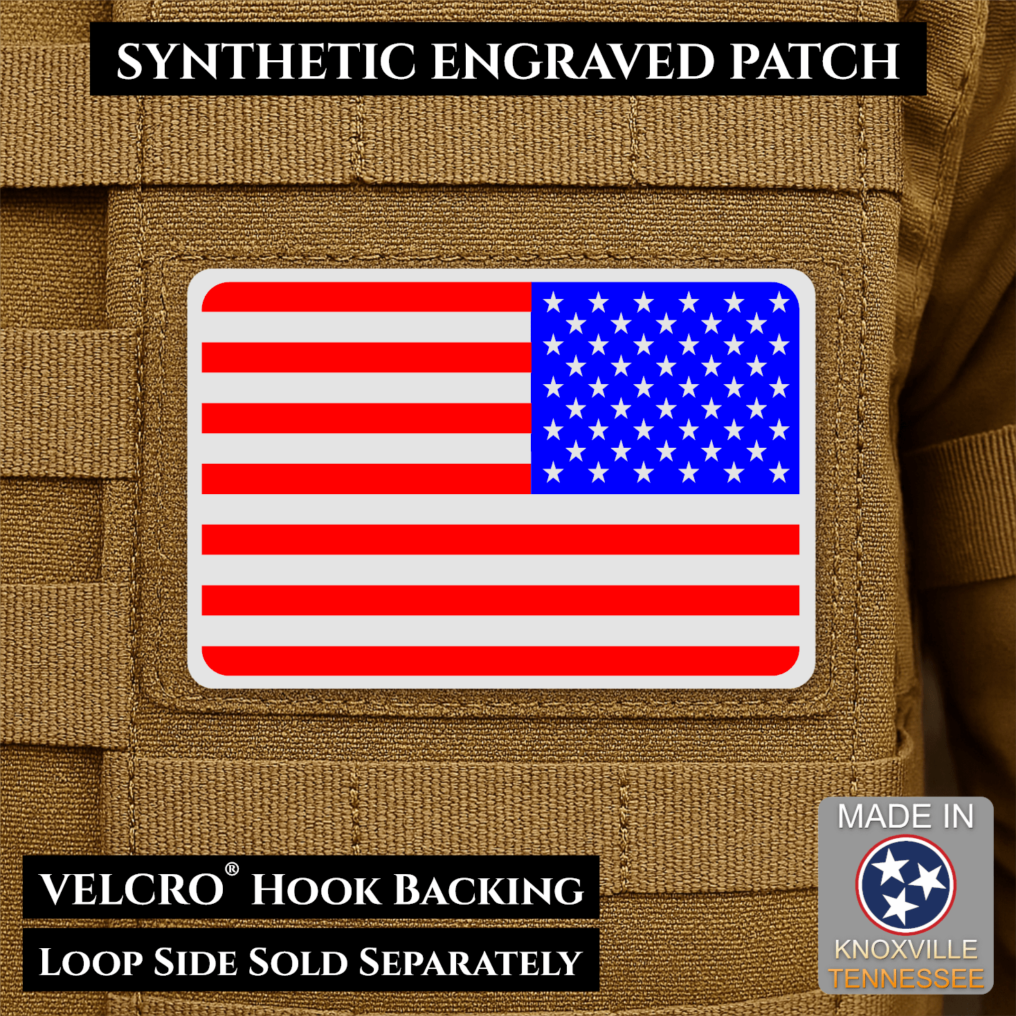 American Flag Tactical Engraved Patch 2"x3" Hook & Loop | Made in USA | Union Left or Right (Reversed) - LoneStar Adhesive