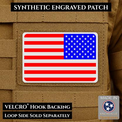 American Flag Tactical Engraved Patch 2"x3" Hook & Loop | Made in USA | Union Left or Right (Reversed) - LoneStar Adhesive