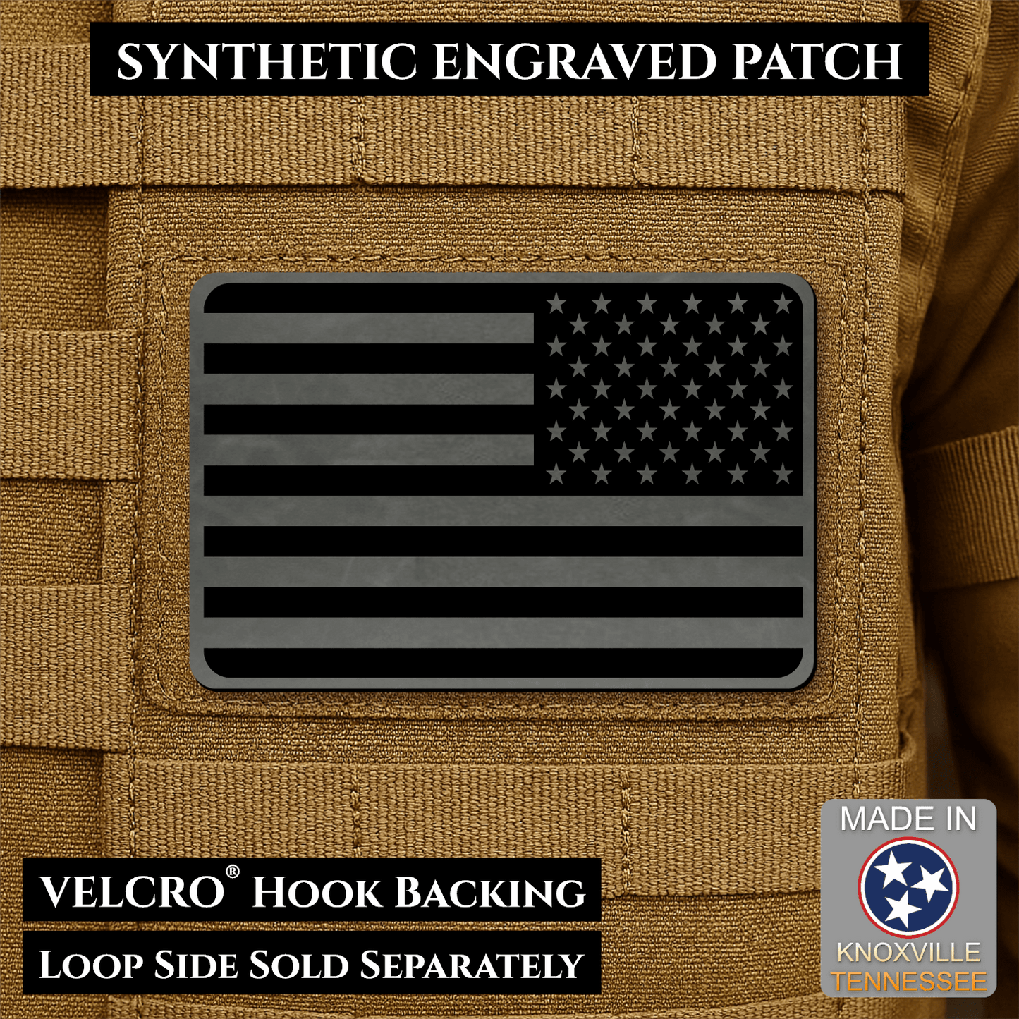 American Flag Tactical Engraved Patch 2"x3" Hook & Loop | Made in USA | Union Left or Right (Reversed) - LoneStar Adhesive