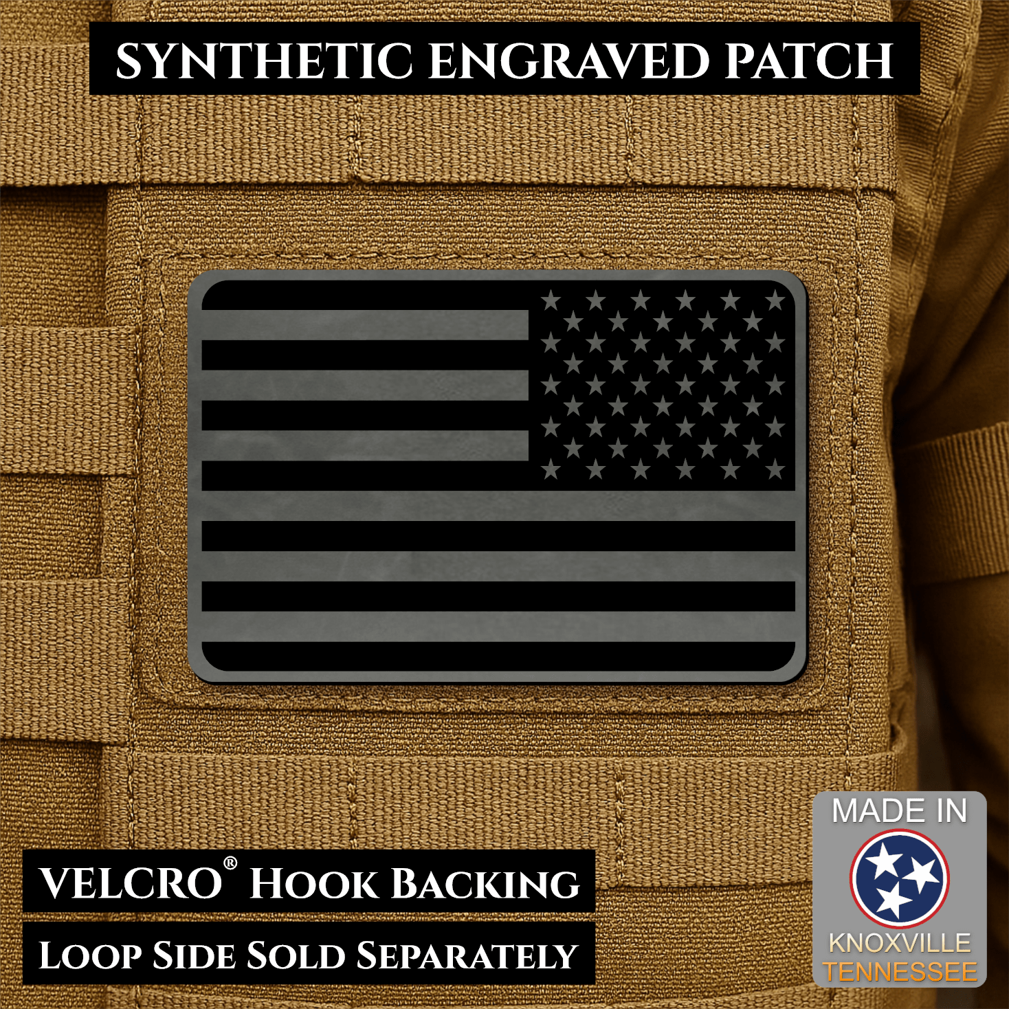 American Flag Tactical Engraved Patch 2"x3" Hook & Loop | Made in USA | Union Left or Right (Reversed) - LoneStar Adhesive