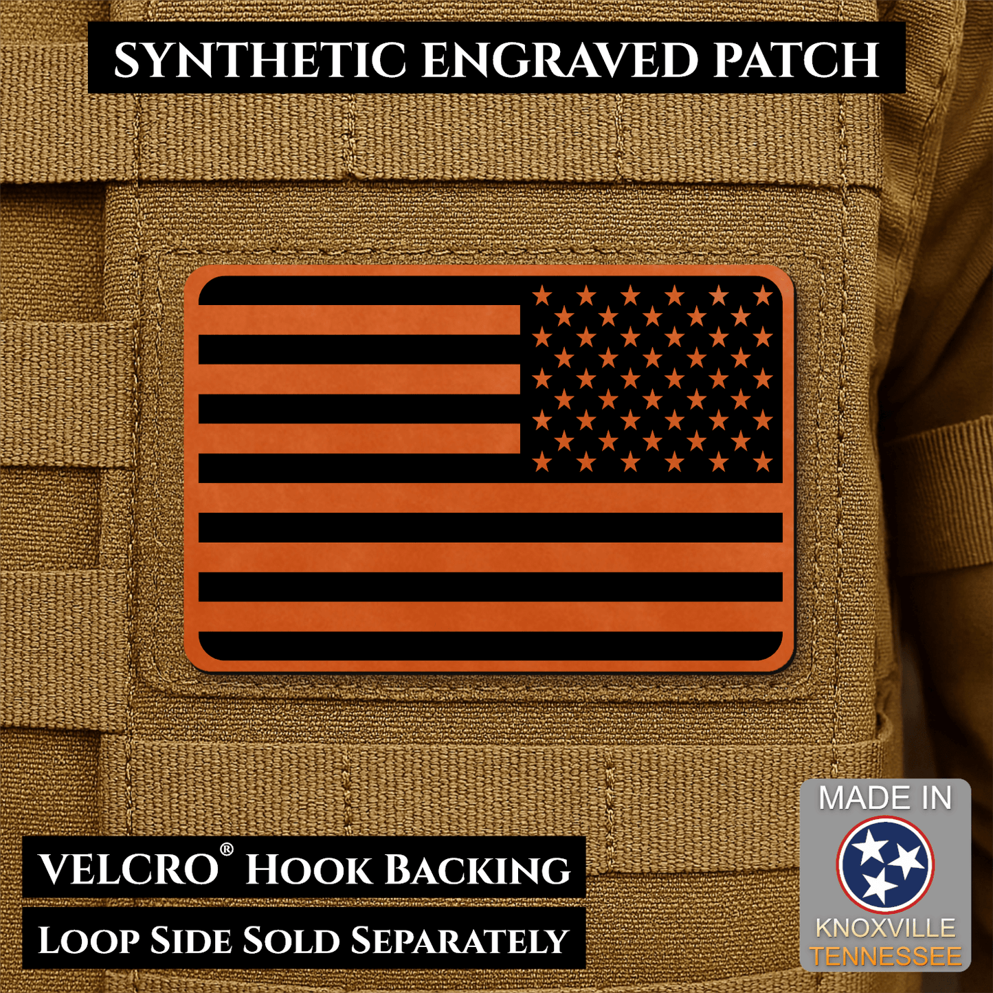 American Flag Tactical Engraved Patch 2"x3" Hook & Loop | Made in USA | Union Left or Right (Reversed) - LoneStar Adhesive