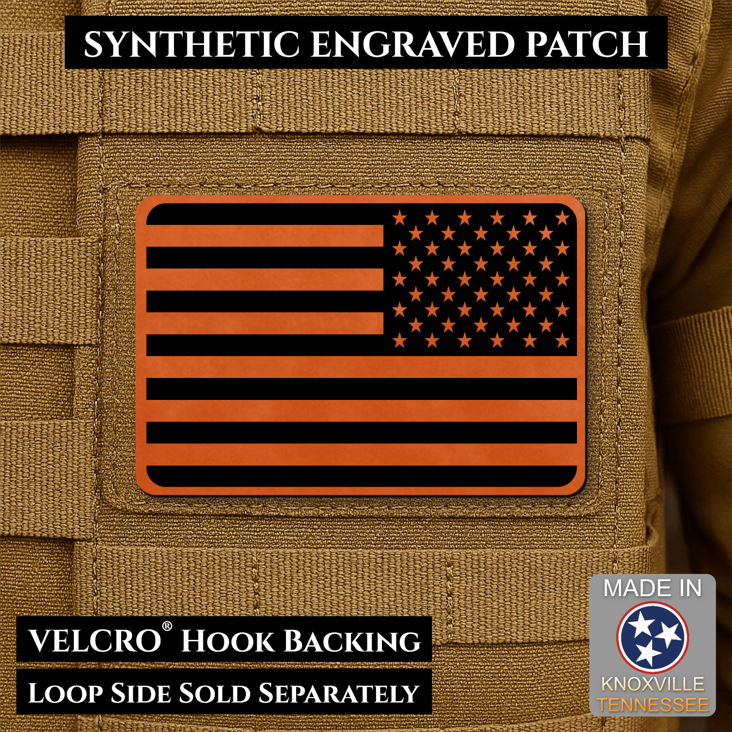 American Flag Tactical Engraved Patch 2"x3" Hook & Loop | Made in USA | Union Left or Right (Reversed) - LoneStar Adhesive
