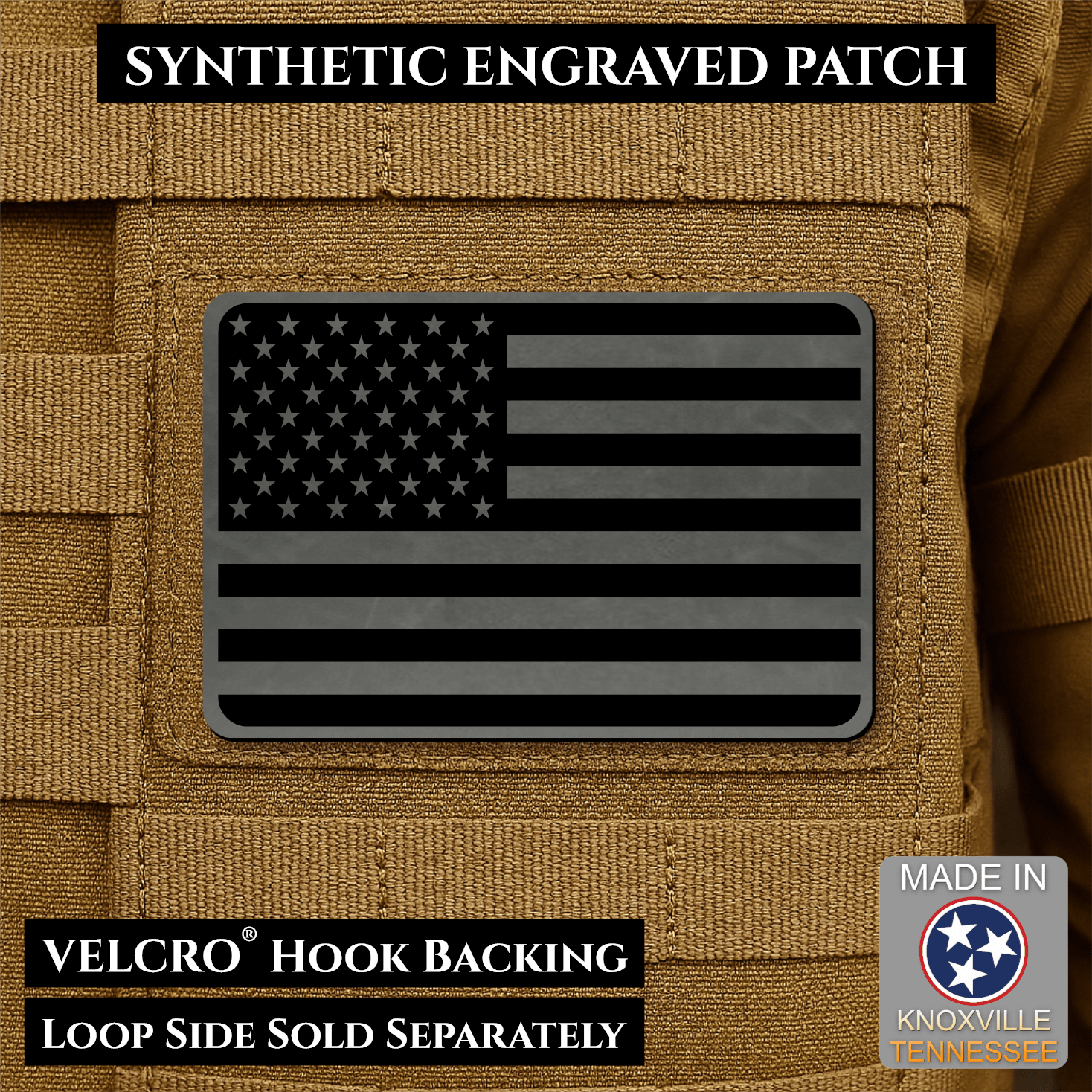 American Flag Tactical Engraved Patch 2"x3" Hook & Loop | Made in USA | Union Left or Right (Reversed) - LoneStar Adhesive
