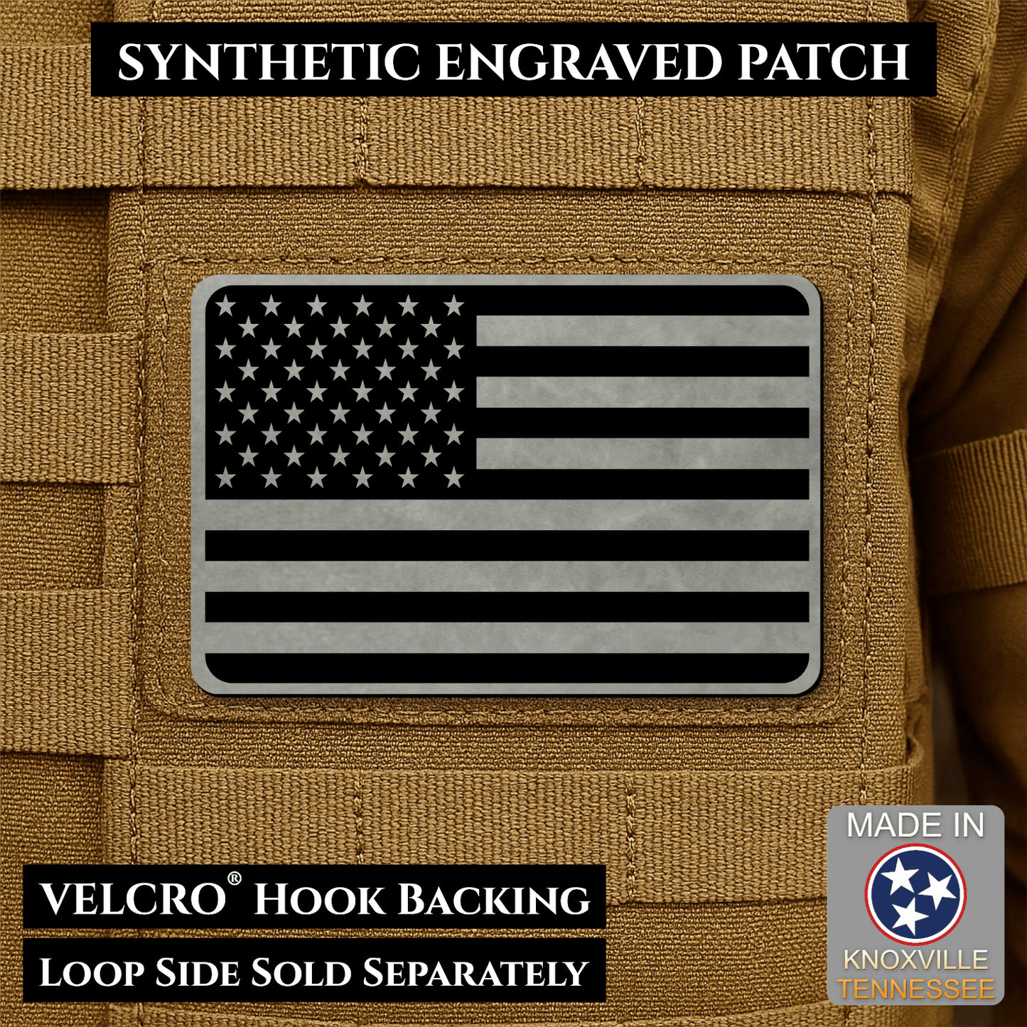 American Flag Tactical Engraved Patch 2"x3" Hook & Loop | Made in USA | Union Left or Right (Reversed) - LoneStar Adhesive