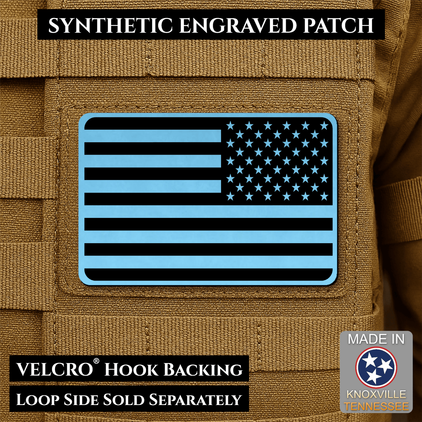 American Flag Tactical Engraved Patch 2"x3" Hook & Loop | Made in USA | Union Left or Right (Reversed) - LoneStar Adhesive