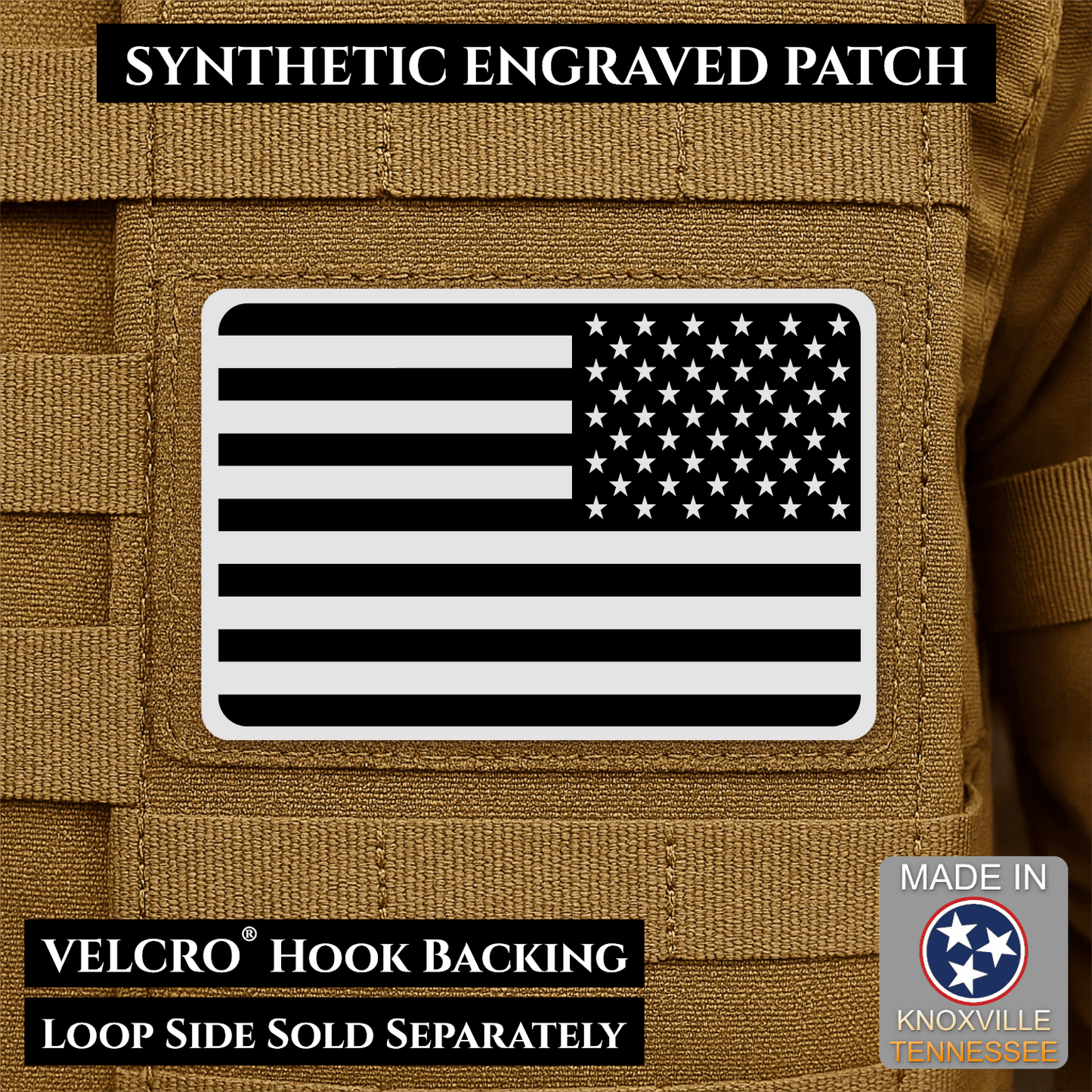 American Flag Tactical Engraved Patch 2"x3" Hook & Loop | Made in USA | Union Left or Right (Reversed) - LoneStar Adhesive