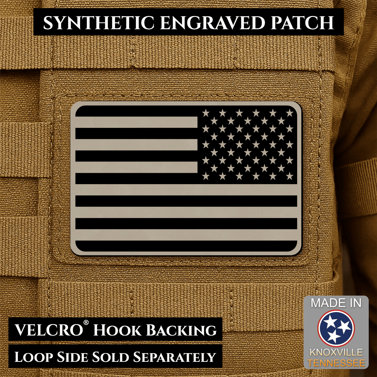 American Flag Tactical Engraved Patch 2"x3" Hook & Loop | Made in USA | Union Left or Right (Reversed) - LoneStar Adhesive