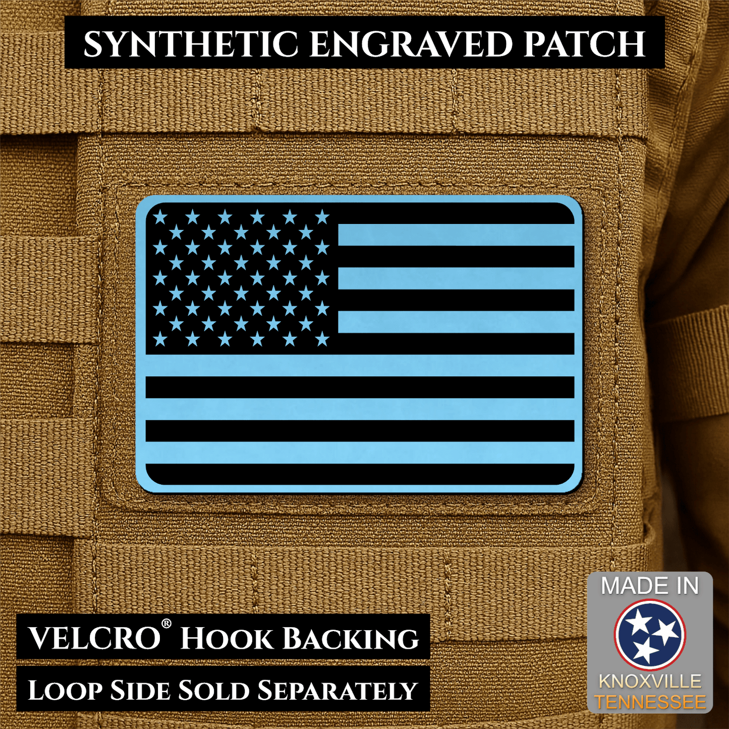 American Flag Tactical Engraved Patch 2"x3" Hook & Loop | Made in USA | Union Left or Right (Reversed) - LoneStar Adhesive