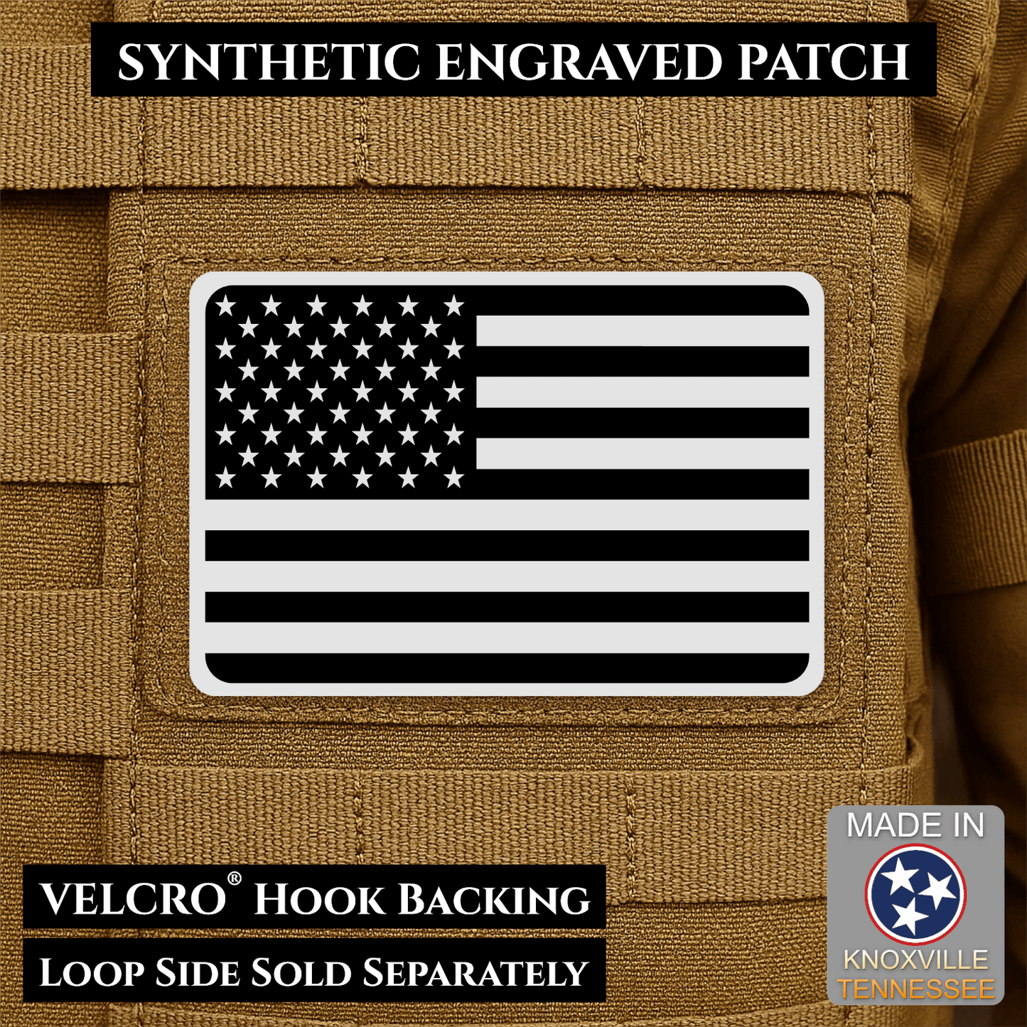 American Flag Tactical Engraved Patch 2"x3" Hook & Loop | Made in USA | Union Left or Right (Reversed) - LoneStar Adhesive