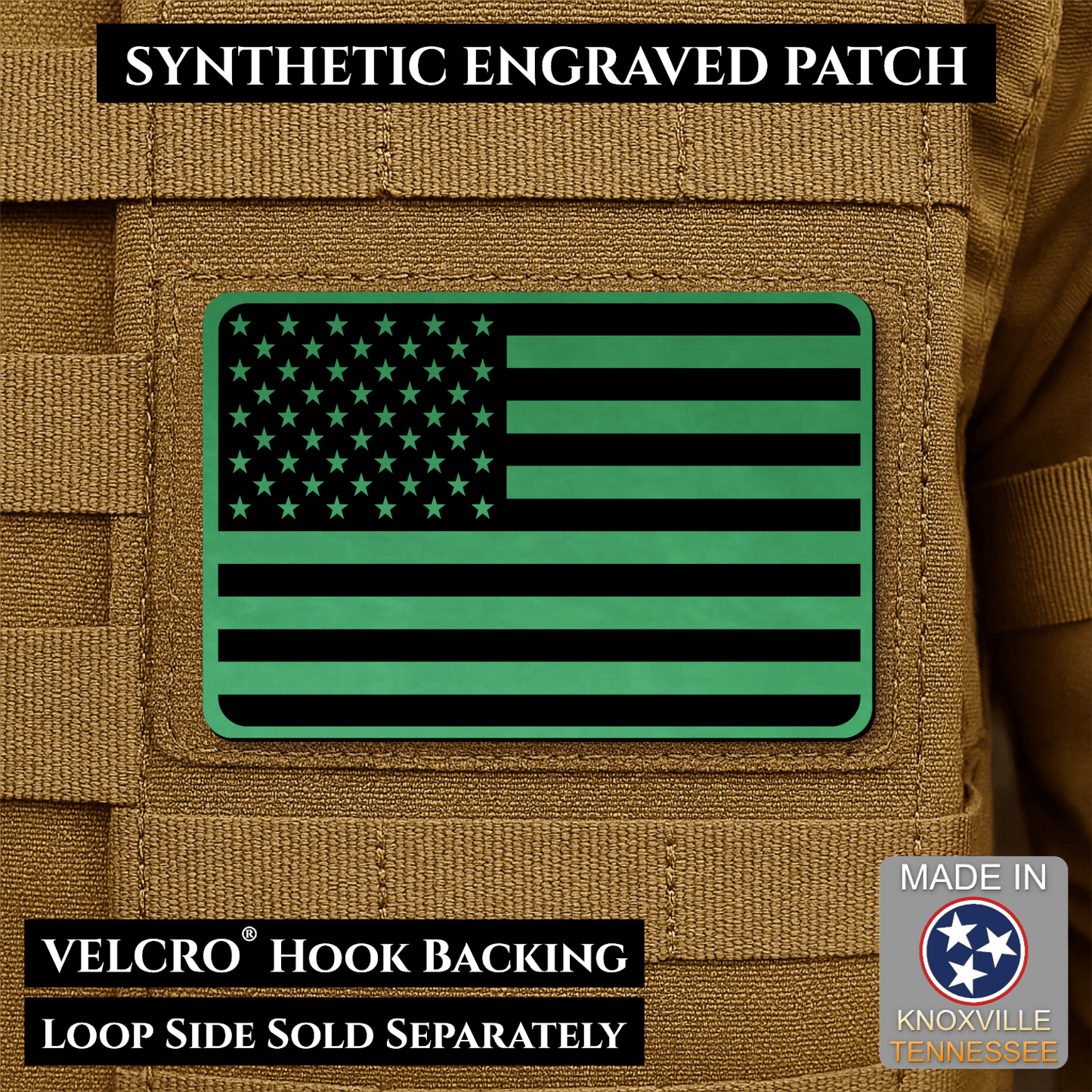 American Flag Tactical Engraved Patch 2"x3" Hook & Loop | Made in USA | Union Left or Right (Reversed) - LoneStar Adhesive