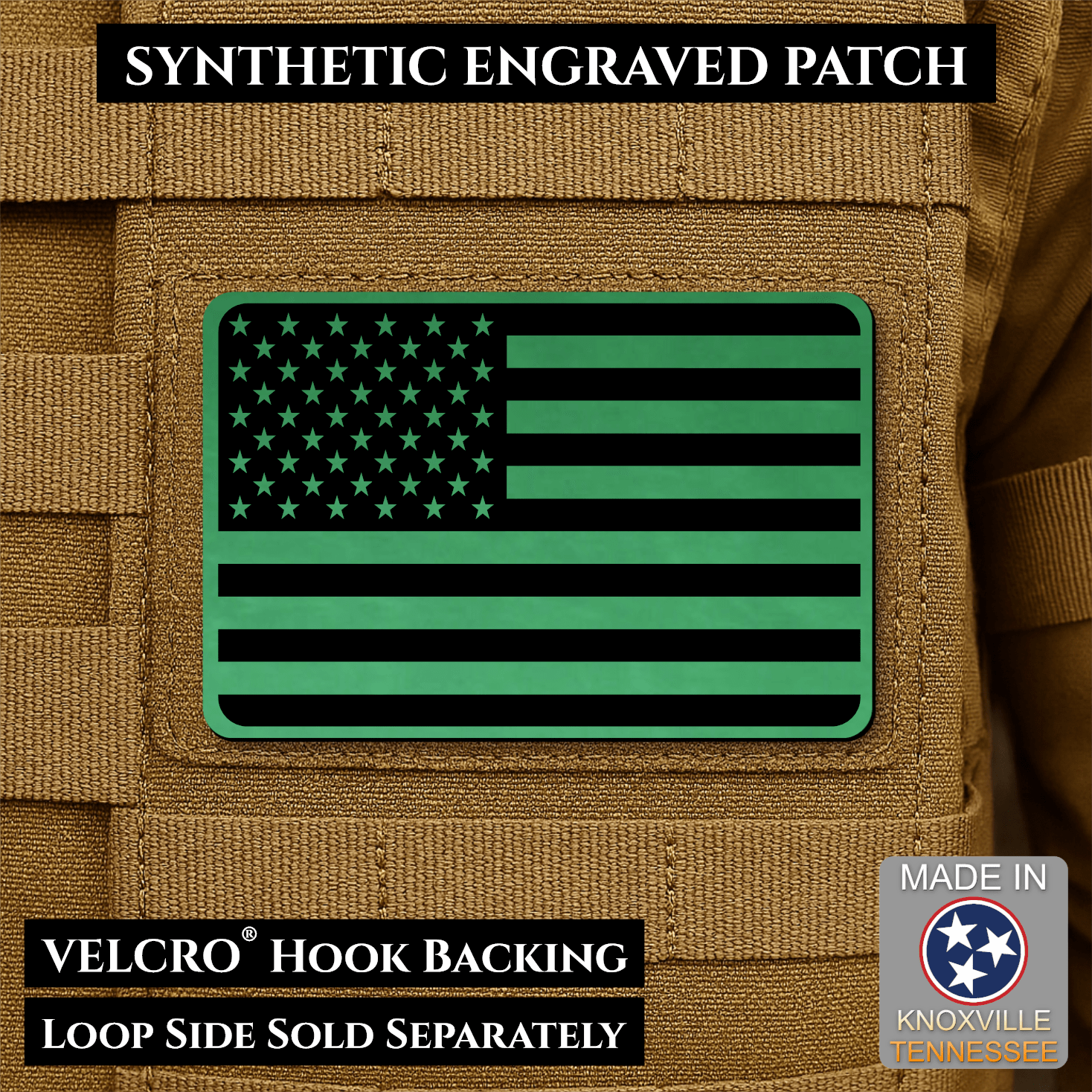 American Flag Tactical Engraved Patch 2"x3" Hook & Loop | Made in USA | Union Left or Right (Reversed) - LoneStar Adhesive