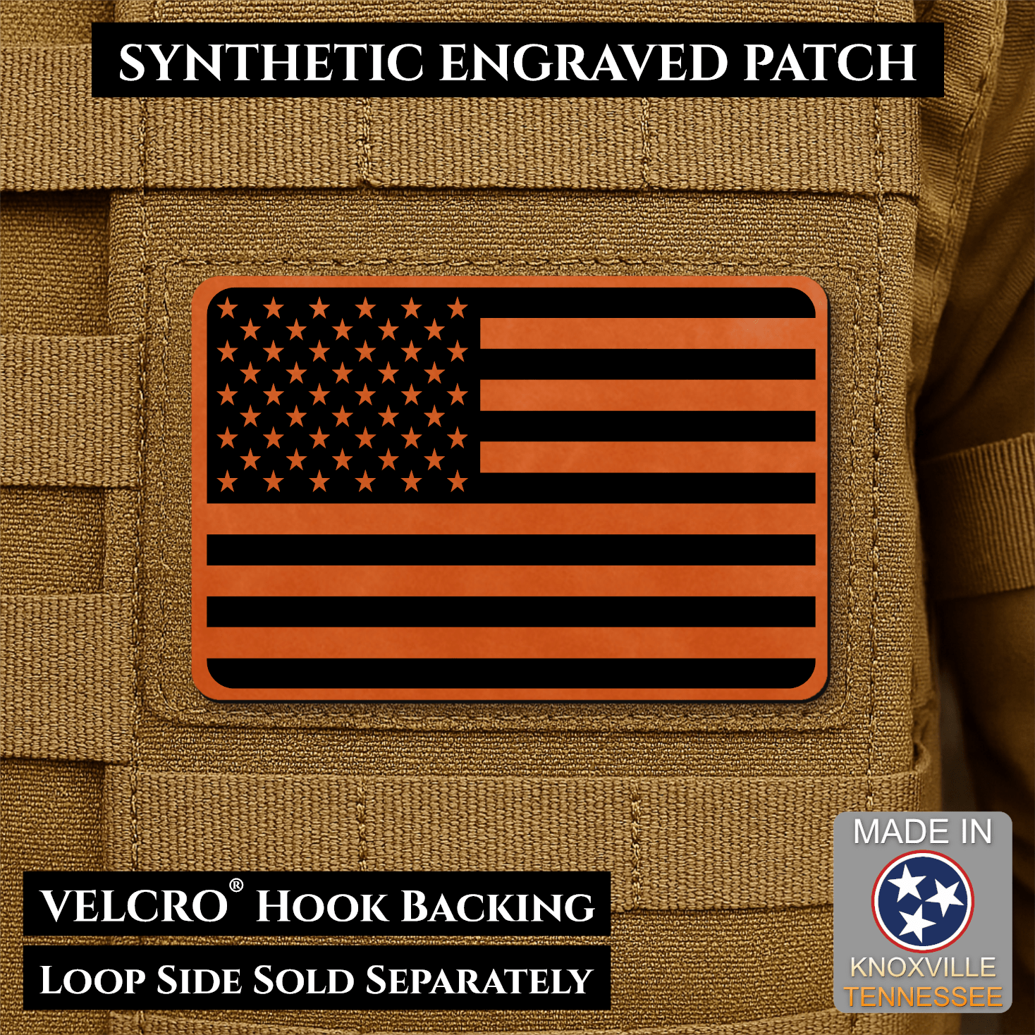 American Flag Tactical Engraved Patch 2"x3" Hook & Loop | Made in USA | Union Left or Right (Reversed) - LoneStar Adhesive