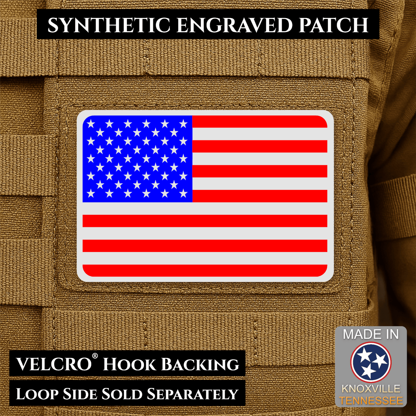 American Flag Tactical Engraved Patch 2"x3" Hook & Loop | Made in USA | Union Left or Right (Reversed) - LoneStar Adhesive