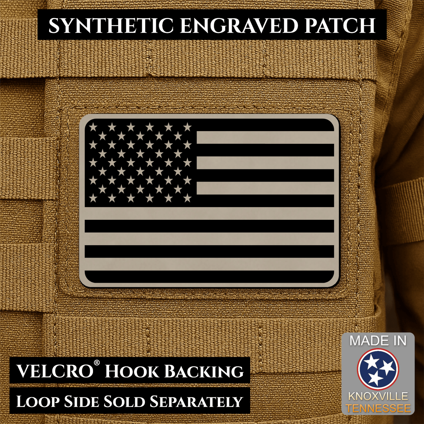 American Flag Tactical Engraved Patch 2"x3" Hook & Loop | Made in USA | Union Left or Right (Reversed) - LoneStar Adhesive