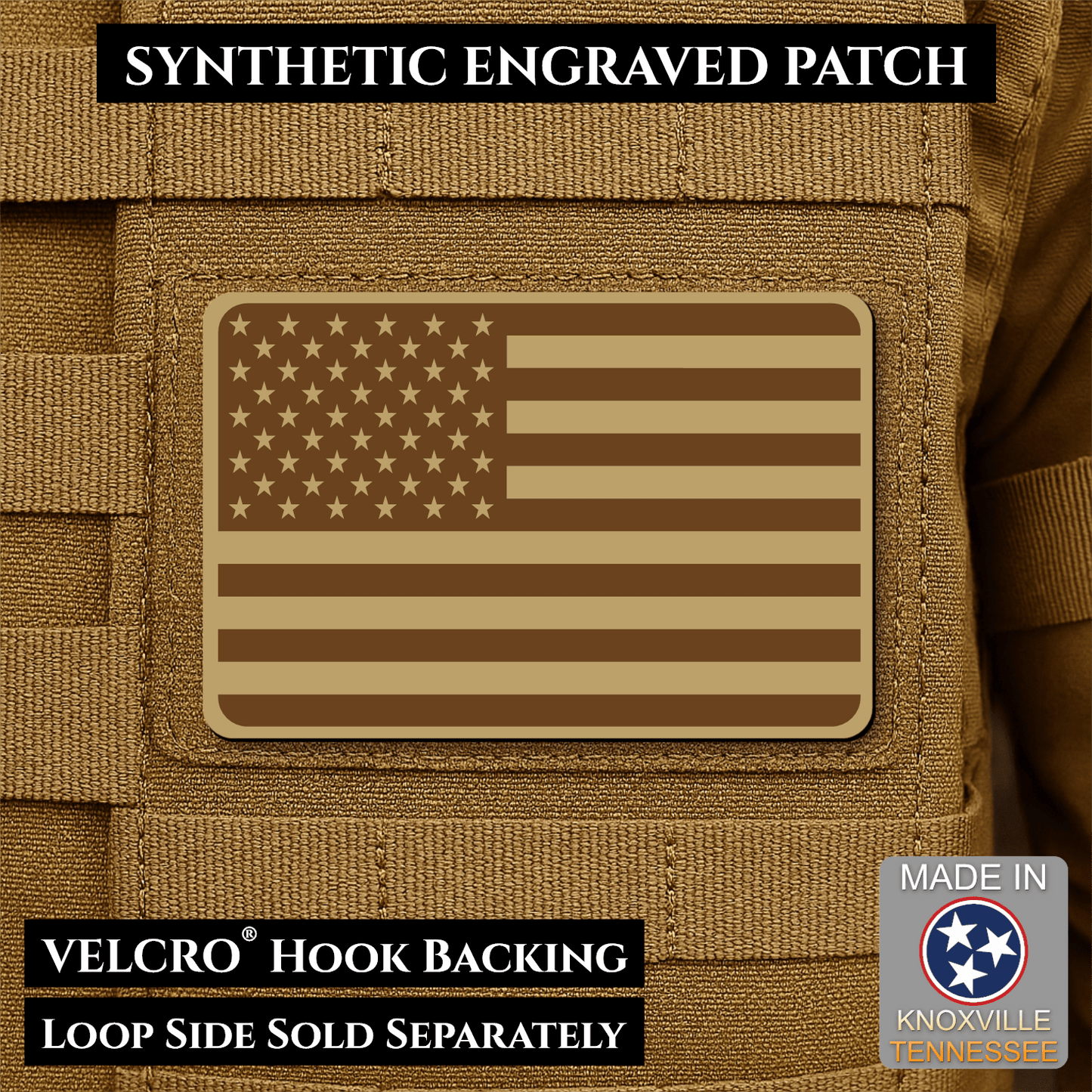 American Flag Tactical Engraved Patch 2"x3" Hook & Loop | Made in USA | Union Left or Right (Reversed) - LoneStar Adhesive