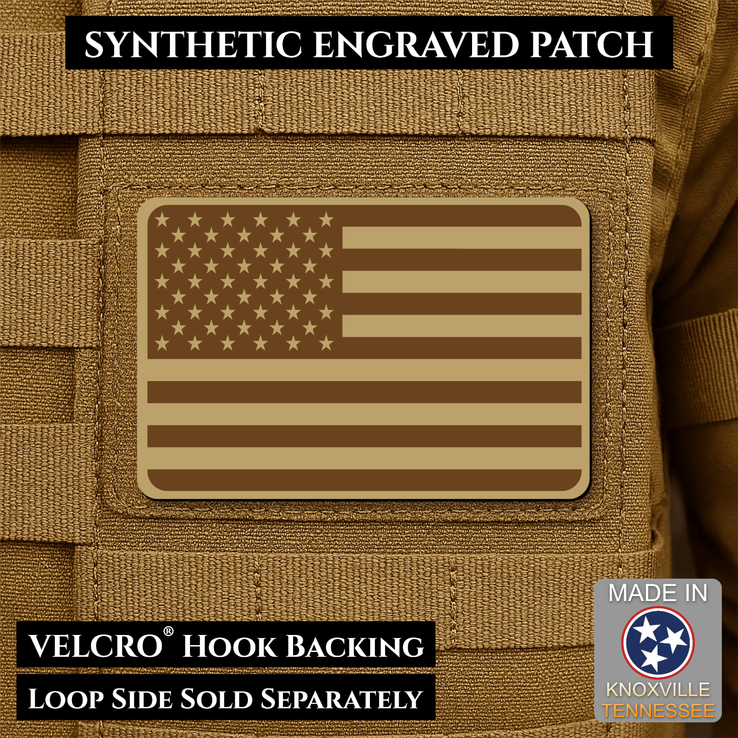 American Flag Tactical Engraved Patch 2"x3" Hook & Loop | Made in USA | Union Left or Right (Reversed) - LoneStar Adhesive