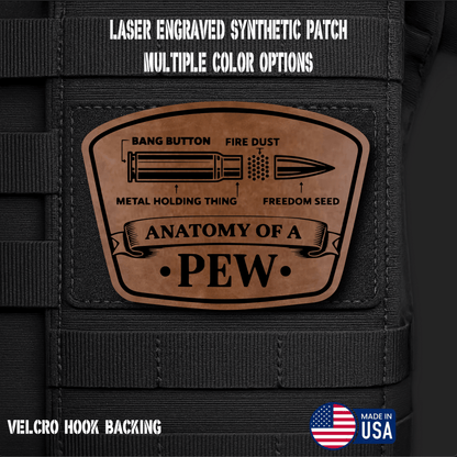 Anatomy of a Pew Funny Morale Patch | Made in USA | VELCRO® Brand Hook Backing - LoneStar Adhesive