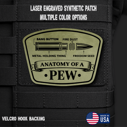 Anatomy of a Pew Funny Morale Patch | Made in USA | VELCRO® Brand Hook Backing - LoneStar Adhesive