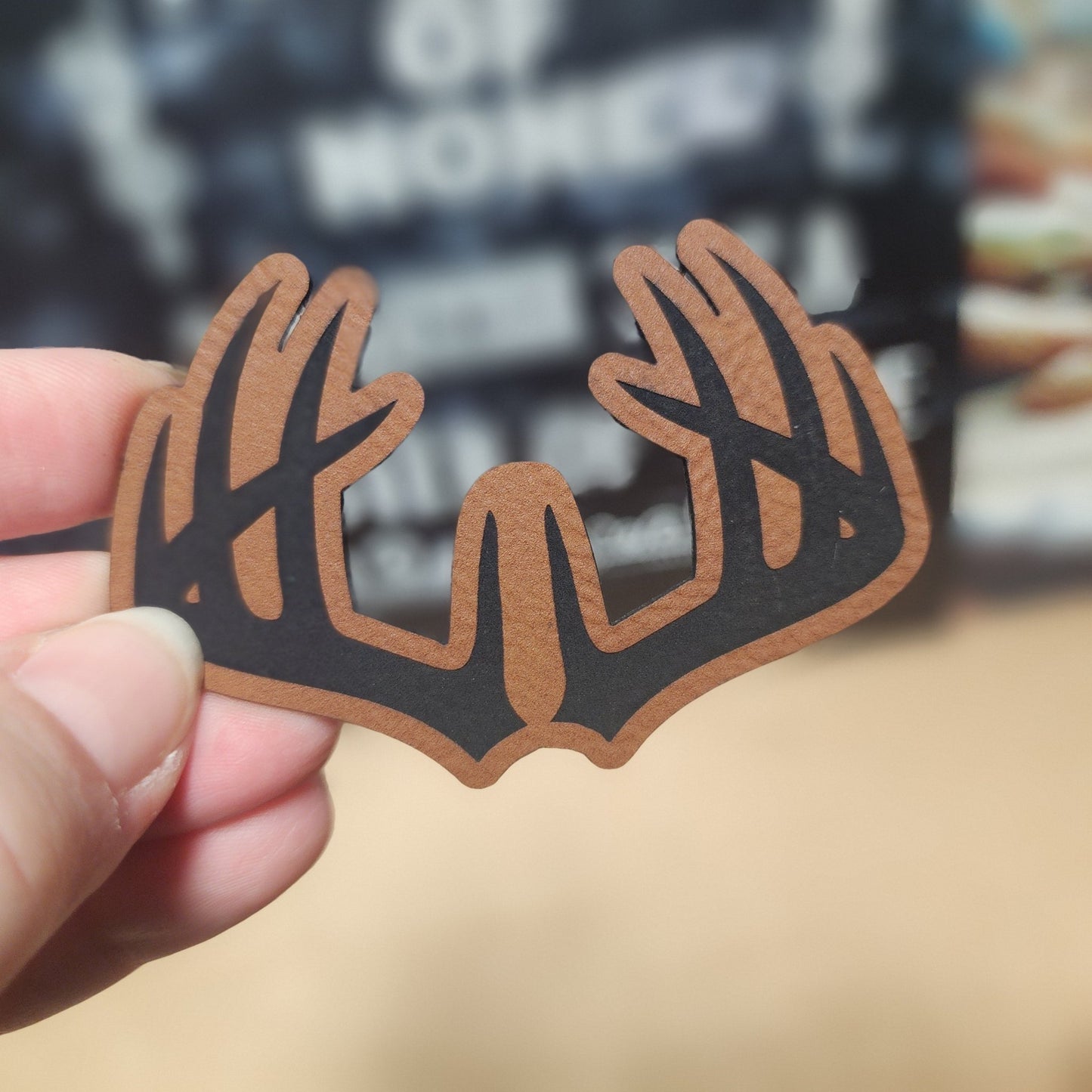 Antler Design Engraved Leatherette Hat Patch - MR01 - LoneStar Adhesive