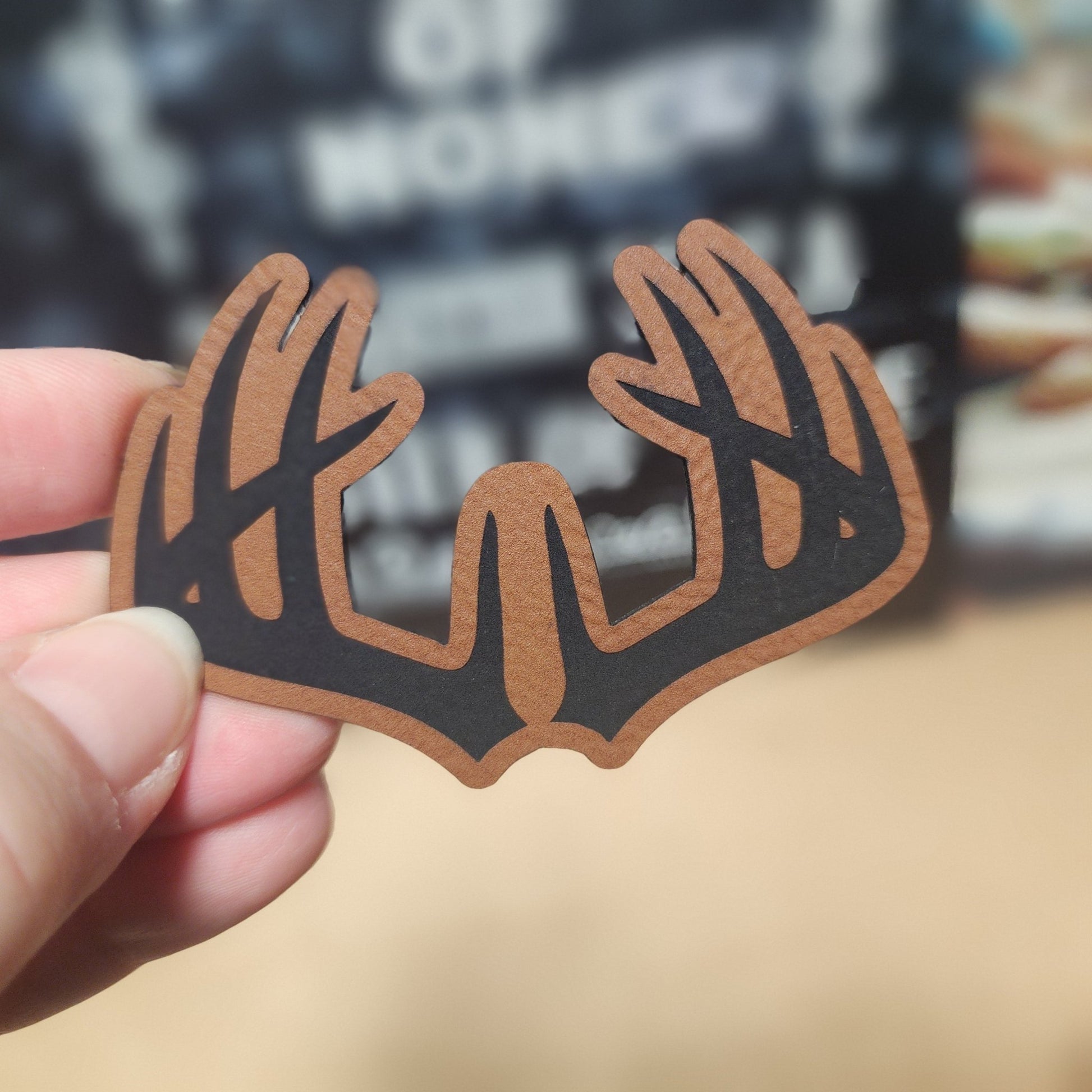 Antler Design Engraved Leatherette Hat Patch - MR01 - LoneStar Adhesive