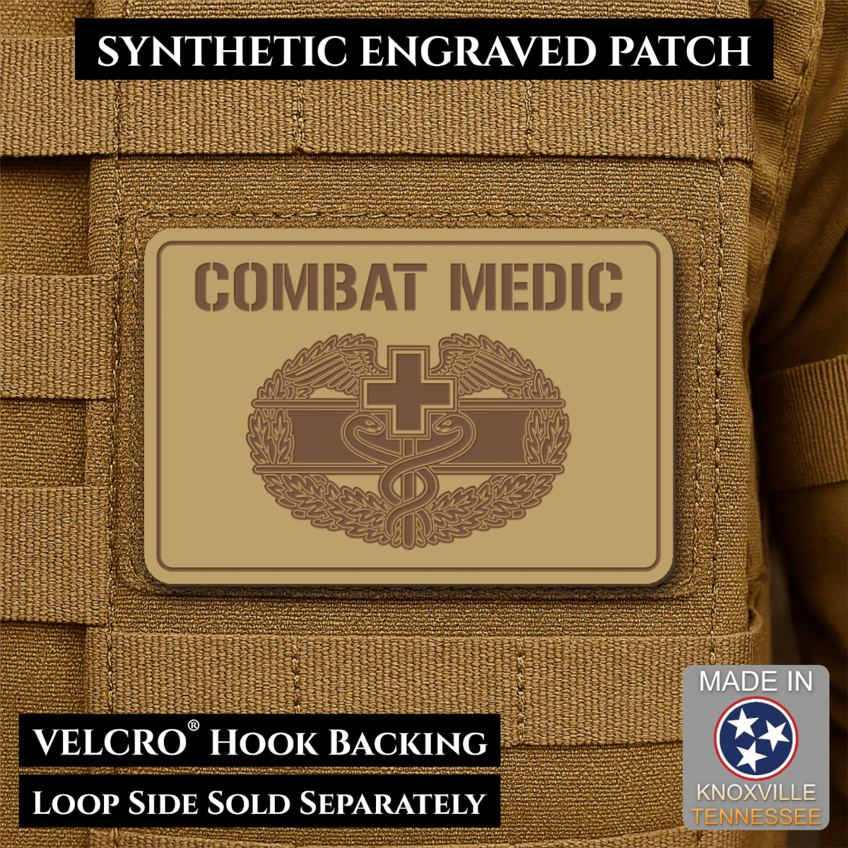 Army Combat Medic Morale Patch, 2x3" | Made in USA | VELCRO® Brand Hook Backing - LoneStar Adhesive