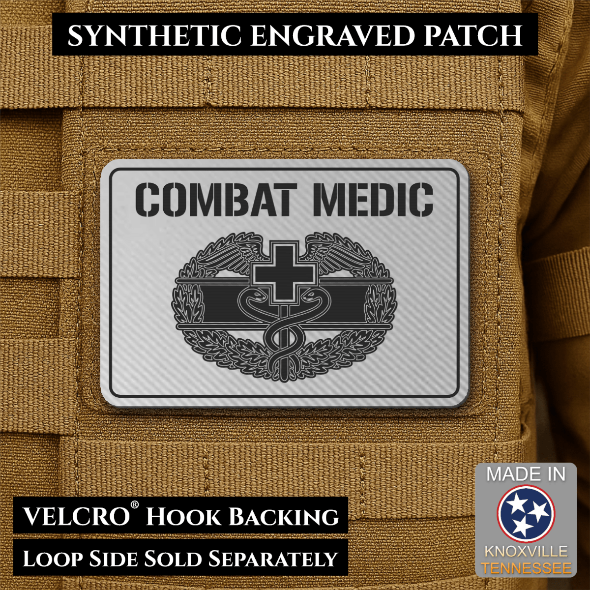 Army Combat Medic Morale Patch, 2x3" | Made in USA | VELCRO® Brand Hook Backing - LoneStar Adhesive
