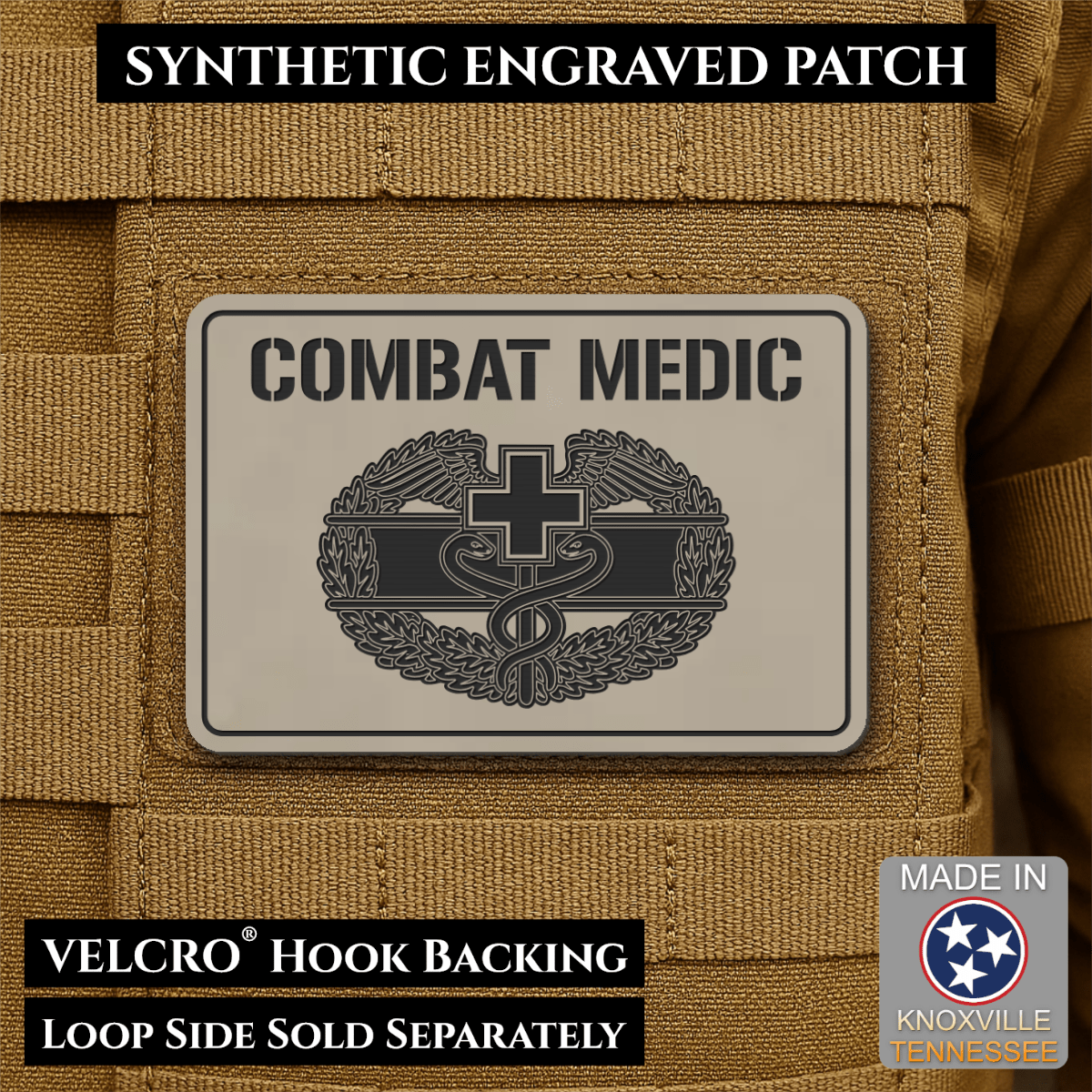 Army Combat Medic Morale Patch, 2x3" | Made in USA | VELCRO® Brand Hook Backing - LoneStar Adhesive