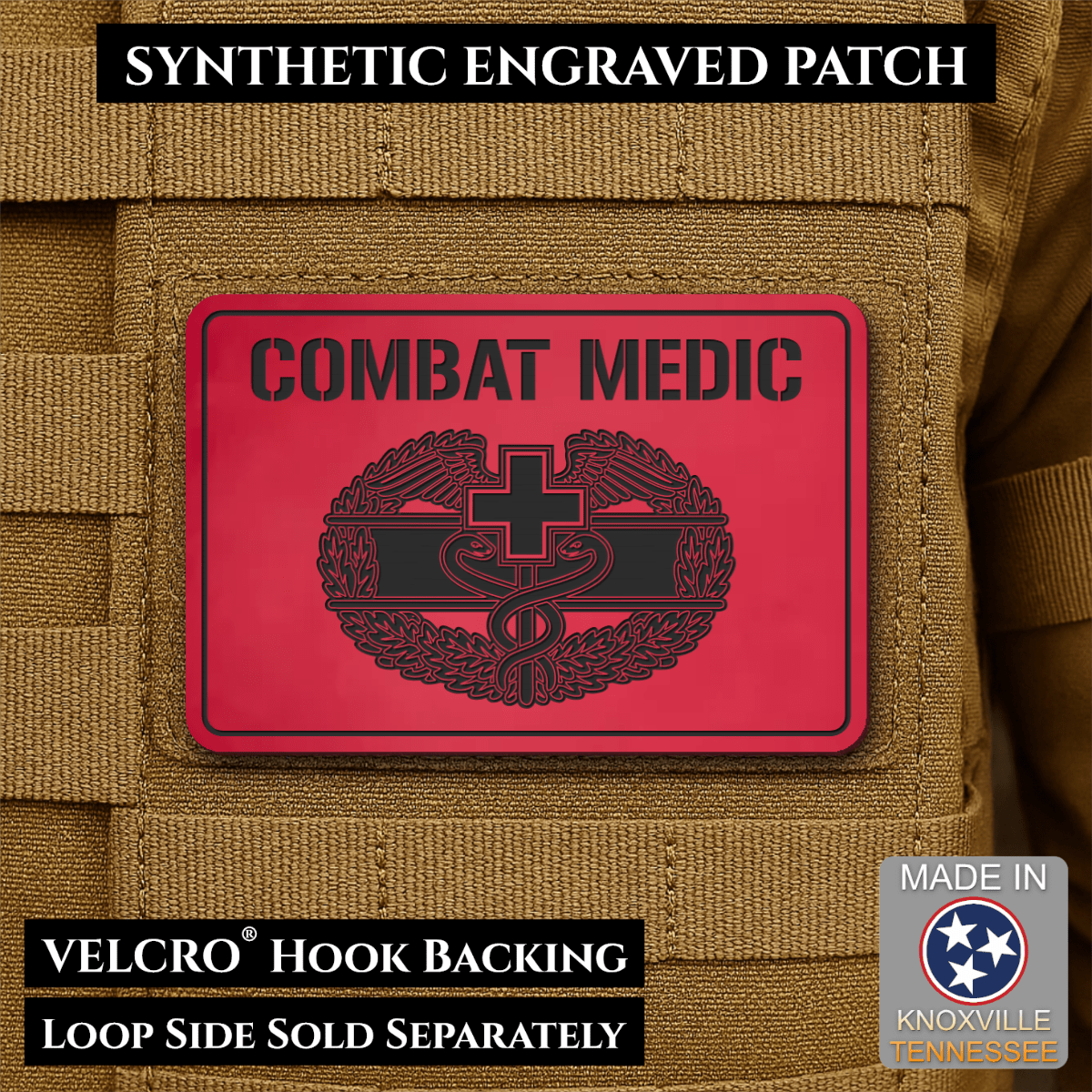 Army Combat Medic Morale Patch, 2x3" | Made in USA | VELCRO® Brand Hook Backing - LoneStar Adhesive