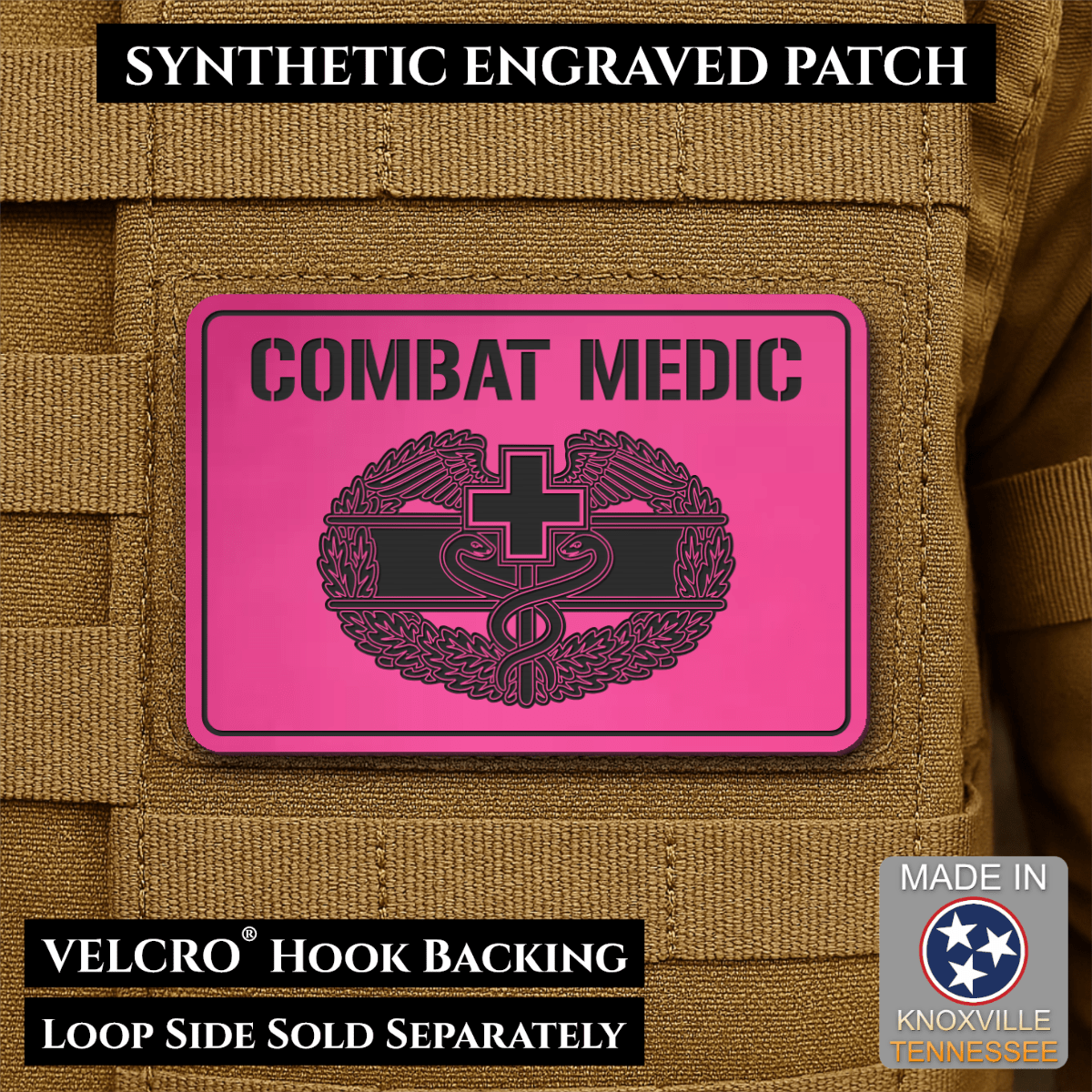Army Combat Medic Morale Patch, 2x3" | Made in USA | VELCRO® Brand Hook Backing - LoneStar Adhesive