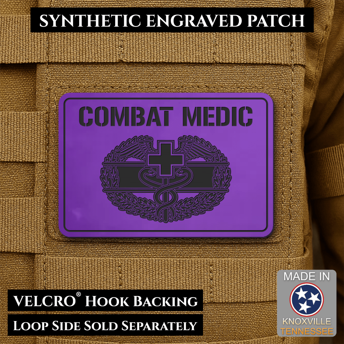 Army Combat Medic Morale Patch, 2x3" | Made in USA | VELCRO® Brand Hook Backing - LoneStar Adhesive