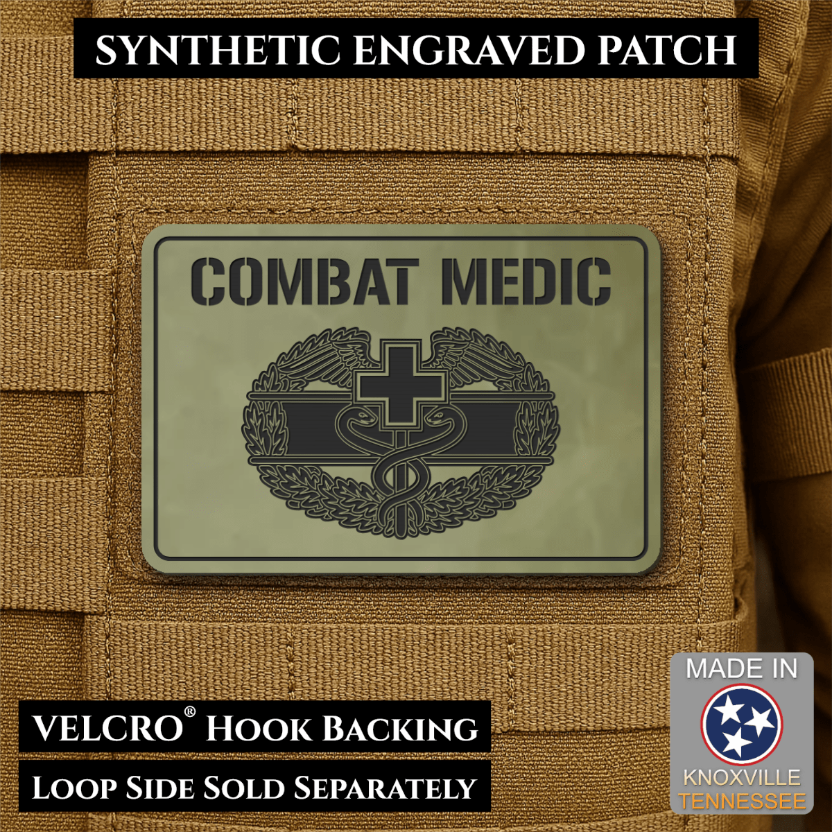 Army Combat Medic Morale Patch, 2x3" | Made in USA | VELCRO® Brand Hook Backing - LoneStar Adhesive