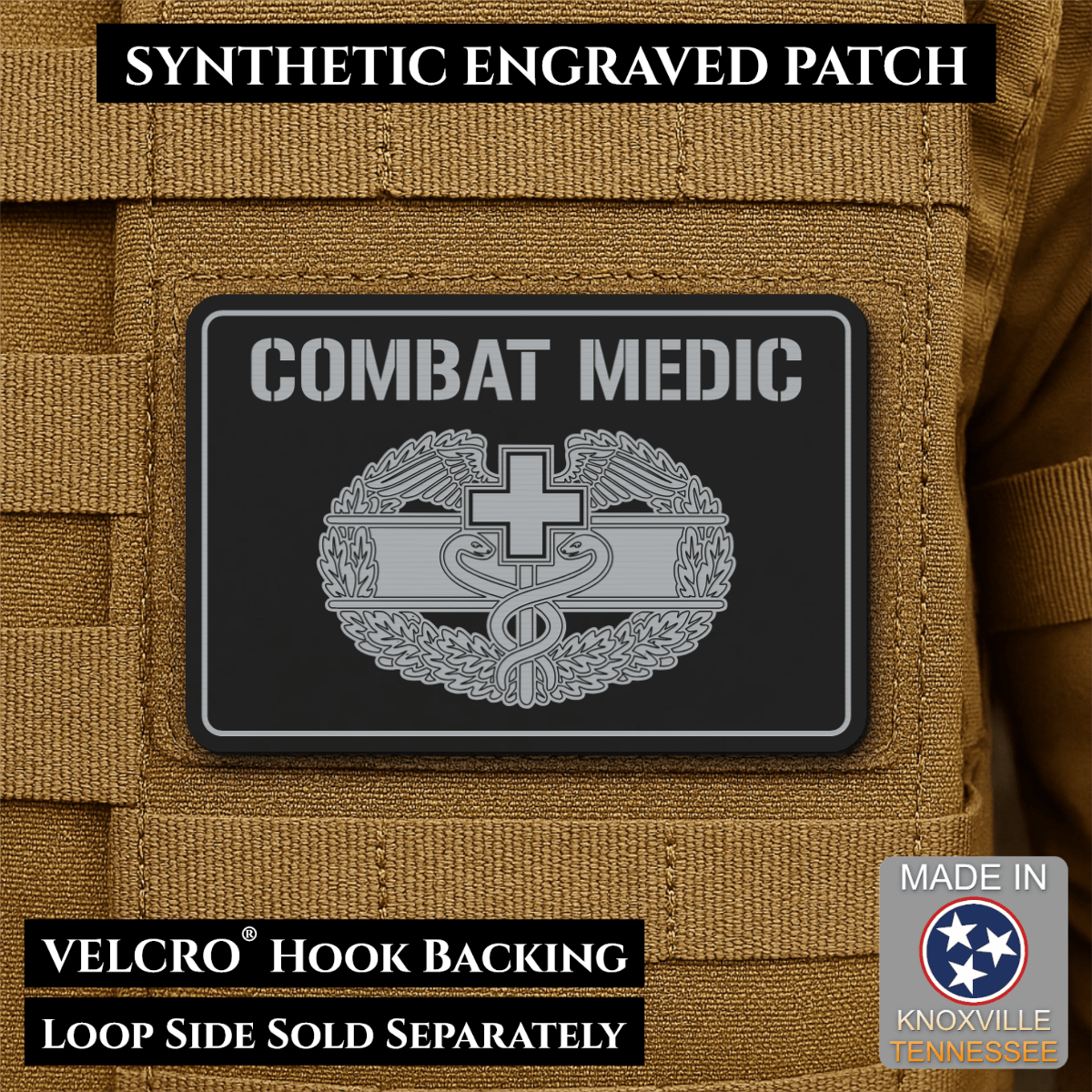 Army Combat Medic Morale Patch, 2x3" | Made in USA | VELCRO® Brand Hook Backing - LoneStar Adhesive