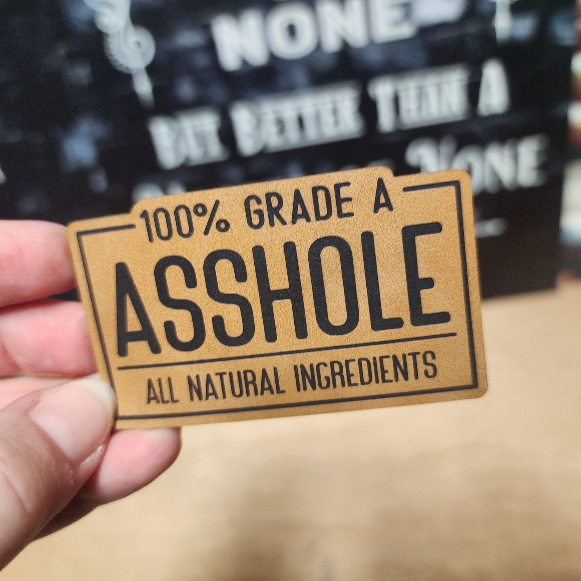 Asshole Certification Engraved Leatherette Hat Patch - MR01 - LoneStar Adhesive