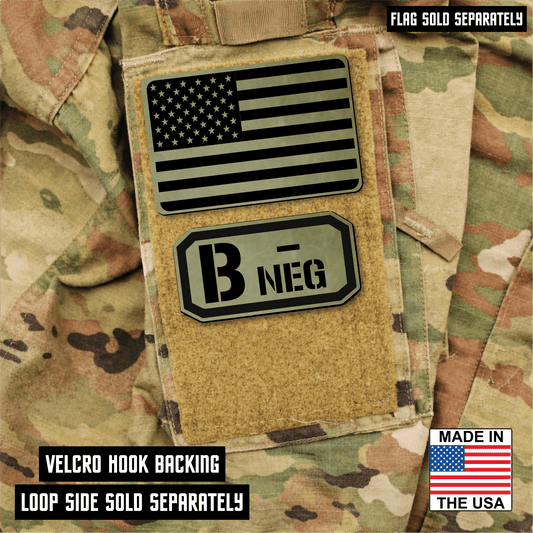B Negative Blood Type Patch – Engraved Synthetic Material 1.25" x 2.5" Hook & Loop | 24 Color Options - LoneStar Adhesive