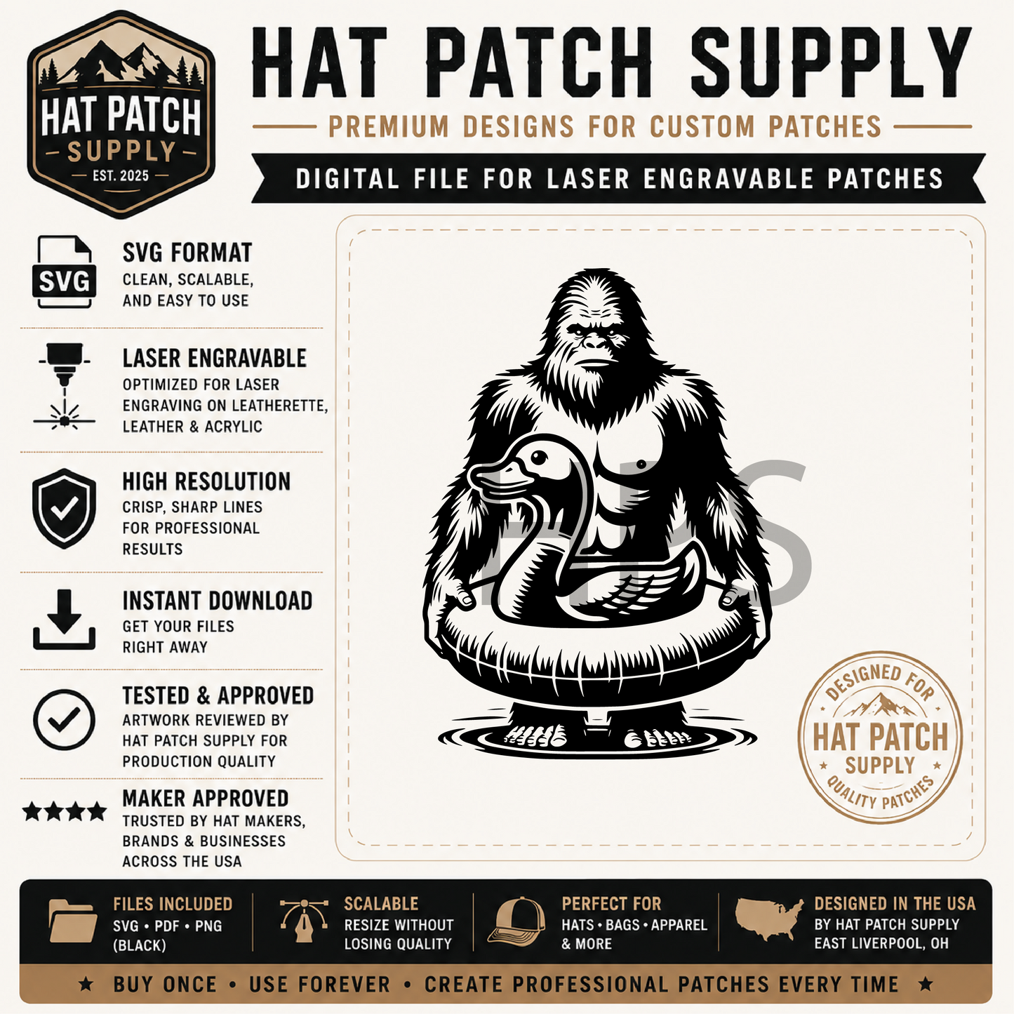 Bigfoot SVG Bundle Set 2 – Laser Ready Sasquatch Hat Patch Designs | Cowboys, Camping, Cooking & More