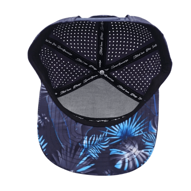 Baby Blue Palm Leaf snapback hat blank with grey back.