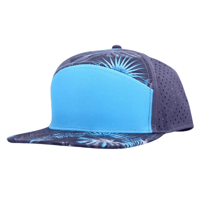 Baby Blue Palm Leaf snapback hat blank with grey back.