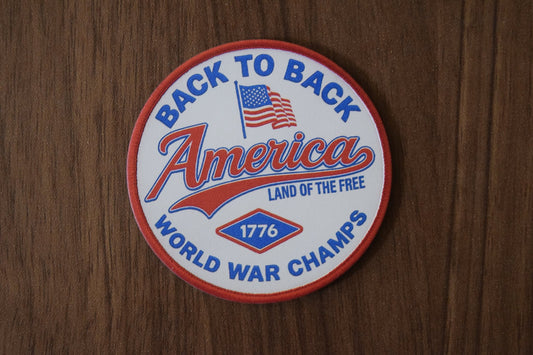 "Back to Back World War Champs" UV Printed Patches - LoneStar Adhesive