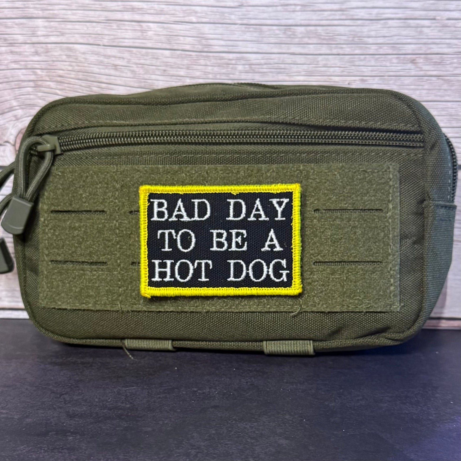 Bad Day To Be A Hot Dog Funny Morale Patch, 2x3" | Made in USA | VELCRO® Brand Hook Backing - LoneStar Adhesive