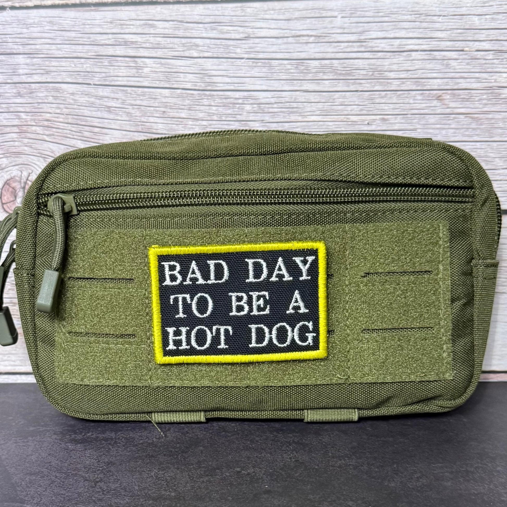 Bad Day To Be A Hot Dog Funny Morale Patch, 2x3" | Made in USA | VELCRO® Brand Hook Backing - LoneStar Adhesive