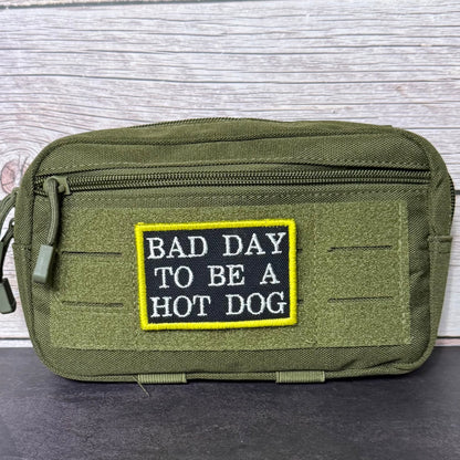 Bad Day To Be A Hot Dog Funny Morale Patch, 2x3" | Made in USA | VELCRO® Brand Hook Backing - LoneStar Adhesive
