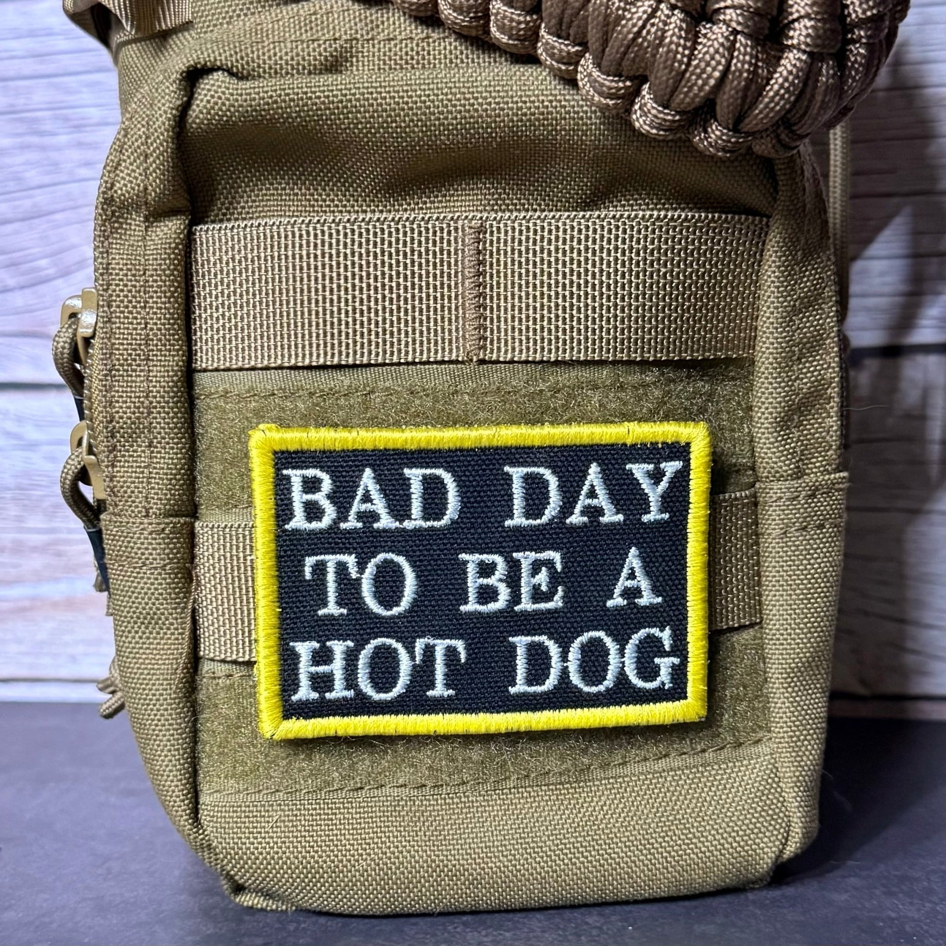Bad Day To Be A Hot Dog Funny Morale Patch, 2x3" | Made in USA | VELCRO® Brand Hook Backing - LoneStar Adhesive
