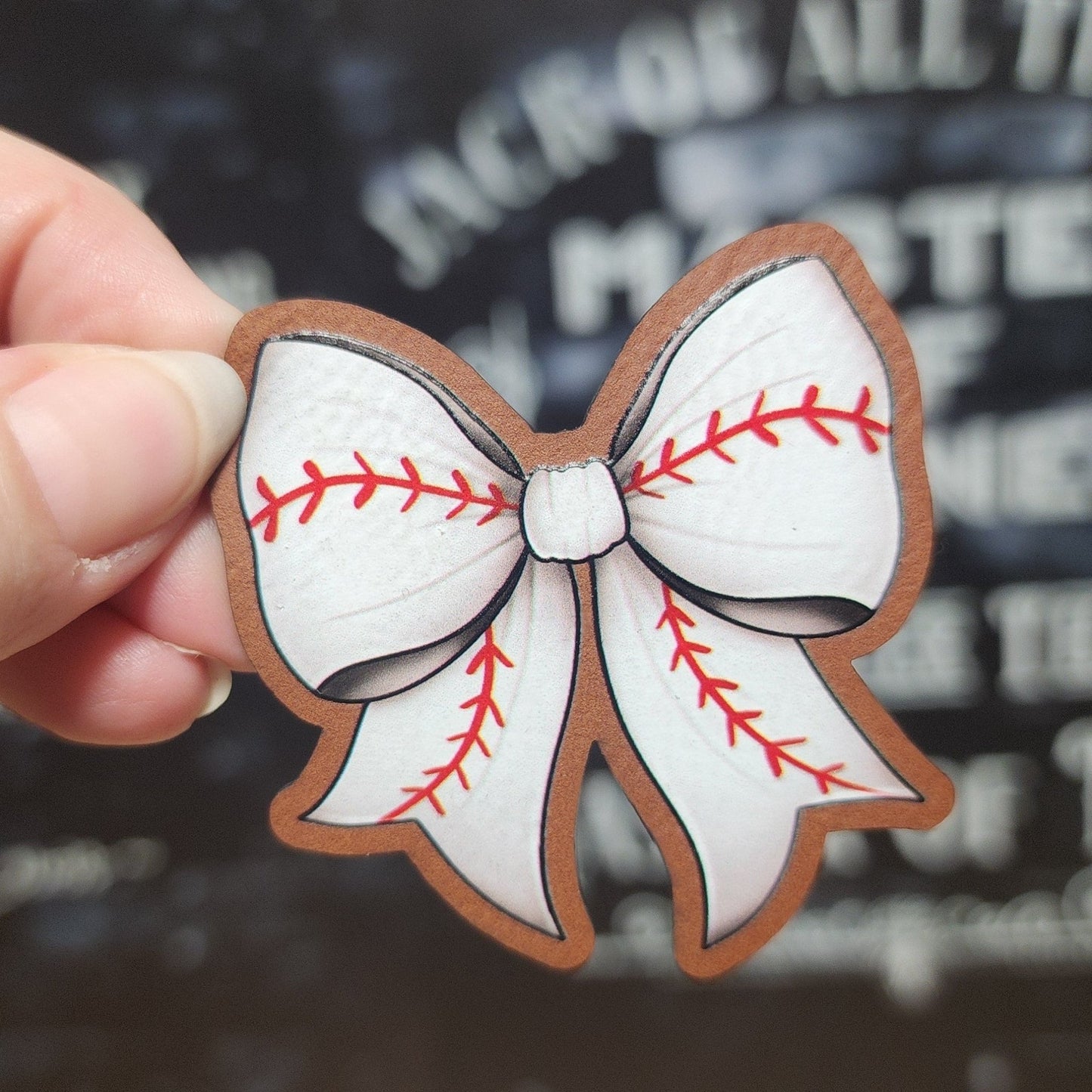 Baseball Bow UV Printed Leatherette Hat Patch - MR01 - LoneStar Adhesive