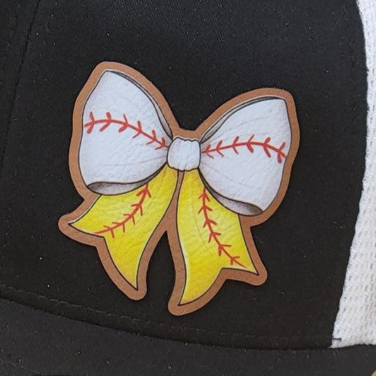 Baseball Softball Bow UV Printed Leatherette Hat Patch - MR01 - LoneStar Adhesive