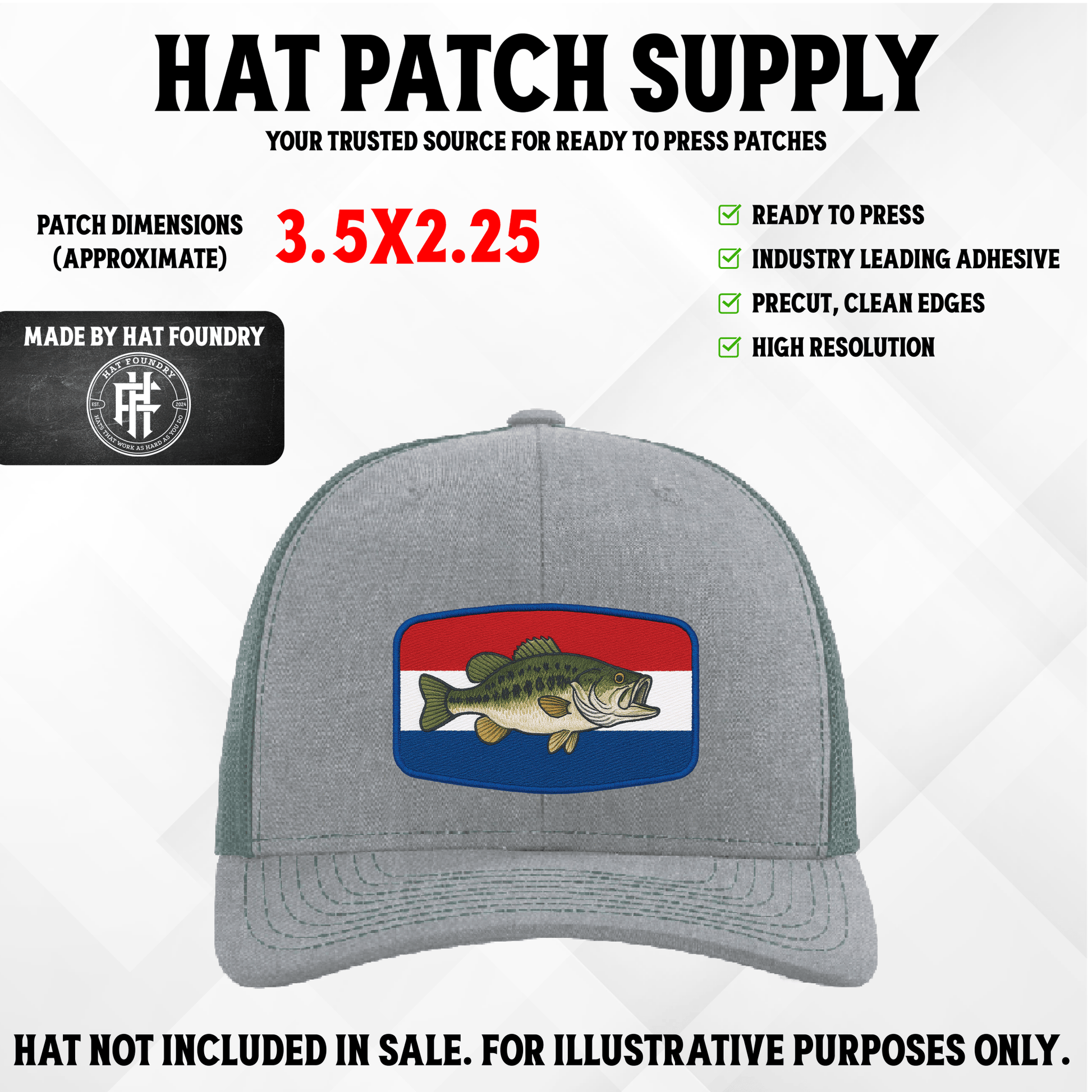 Bass Fish UV Printed Hat Patch - LoneStar Adhesive