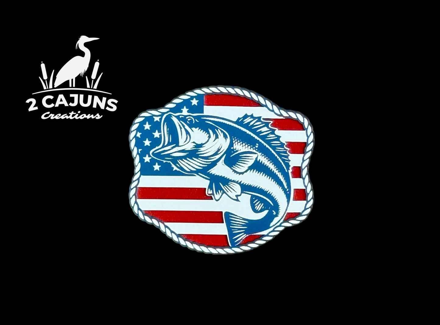 Bass on American Flag Patriotic Red White and Blue Acrylic Patch - LoneStar Adhesive