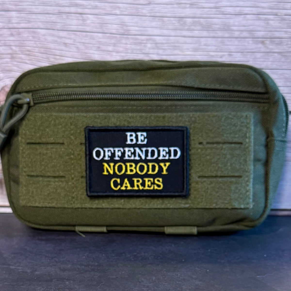 Be Offended, Nobody Cares Funny Morale Patch, 2x3" | Made in USA | VELCRO® Brand Hook Backing - #LoneStar Adhesive#