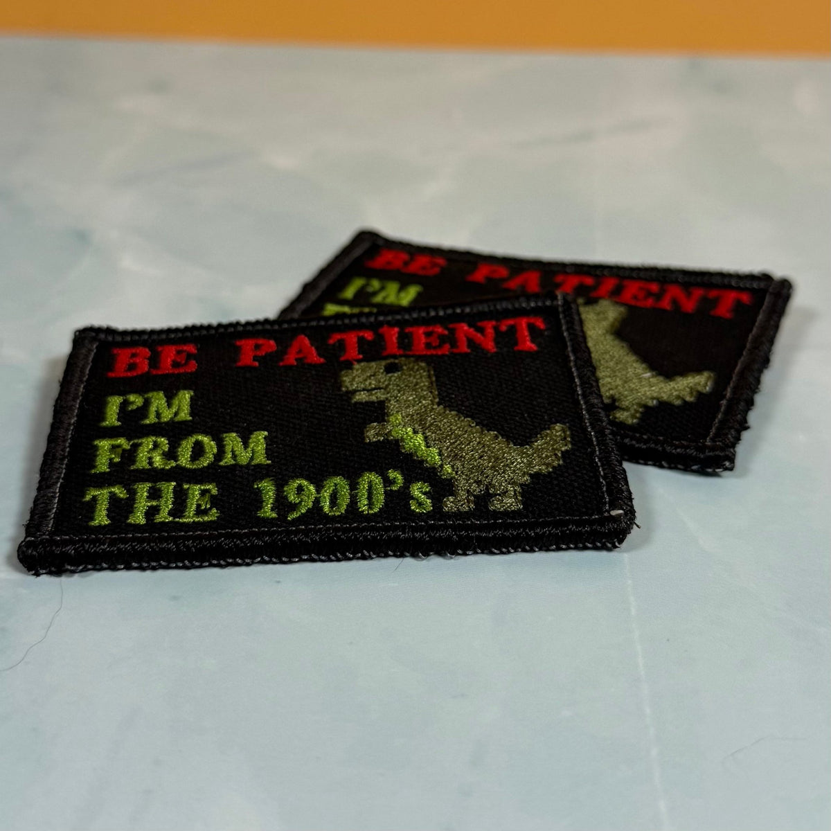 Be Patient I'm From The 1900's Funny Morale Patch, 2x3" | Made in USA | VELCRO® Brand Hook Backing - LoneStar Adhesive